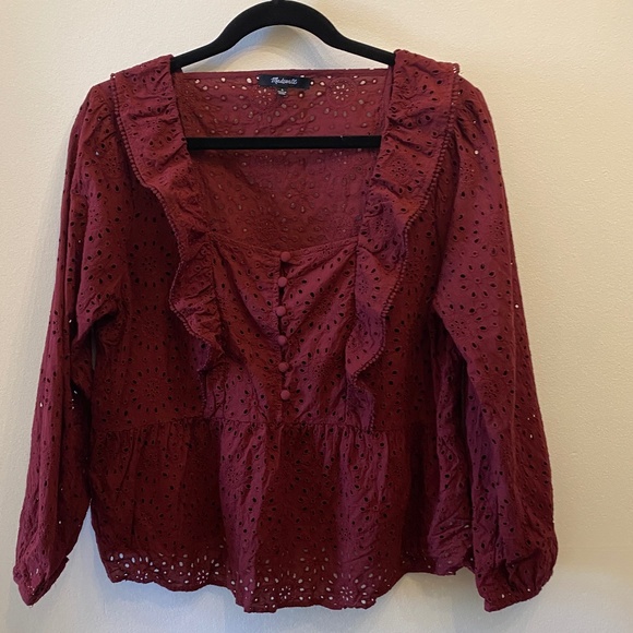Madewell Tops - EUC Madewell Eyelet Boho Y2K Wine Long Sleeve Top